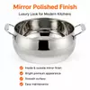 Werkseitig gelieferter apfelförmiger Auflauf aus Edelstahl mit Edelstahlgriff und 4-mm-Glasdeckel. Auflauf für Töpfe mit gelötetem Boden