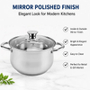 Werkseitig geliefertes bauchförmiges Auflauf-Set aus Edelstahl mit Edelstahlgriff und Glasdeckel, Auflauf für Töpfe mit gelötetem Boden