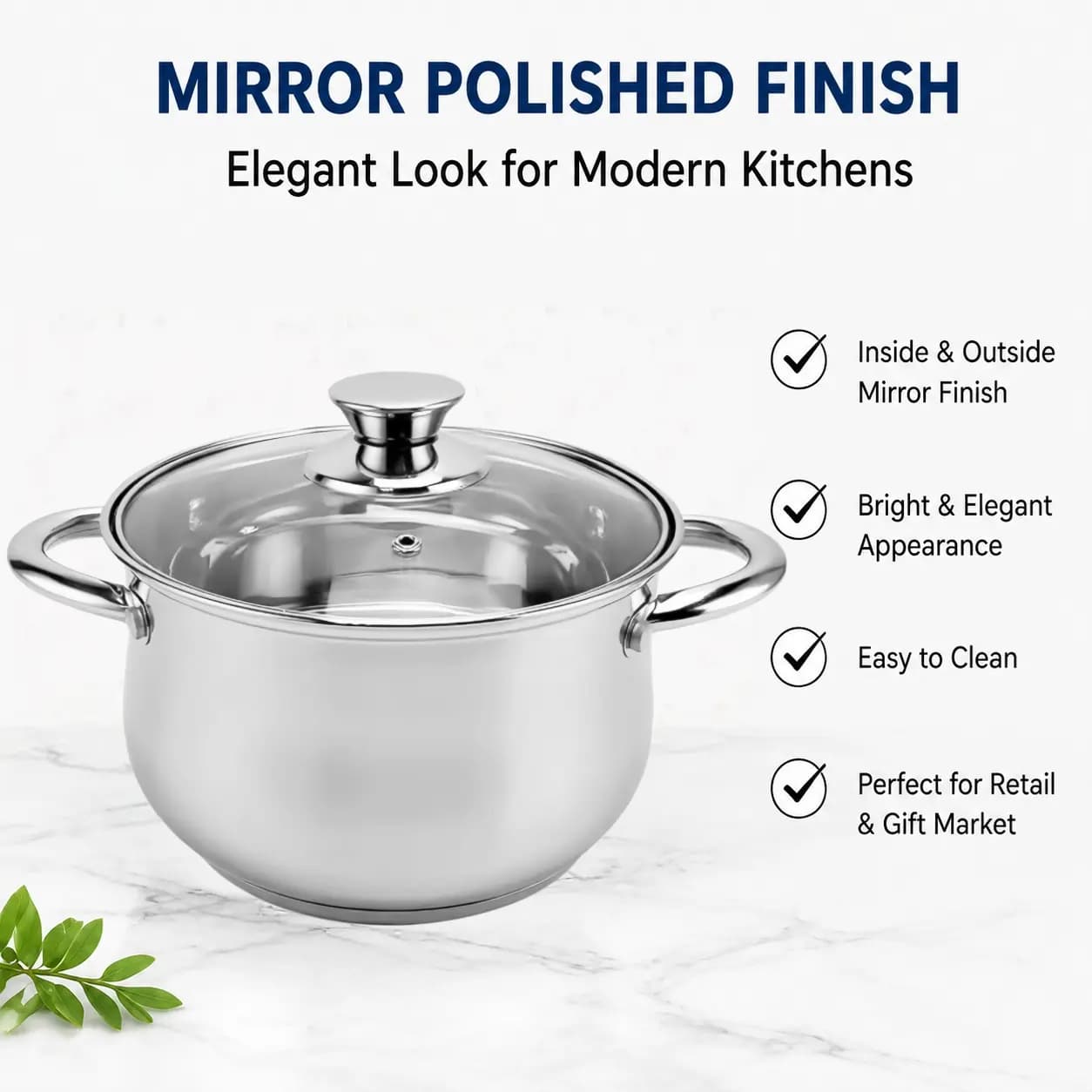 Werkseitig geliefertes bauchförmiges Auflauf-Set aus Edelstahl mit Edelstahlgriff und Glasdeckel, Auflauf für Töpfe mit gelötetem Boden
