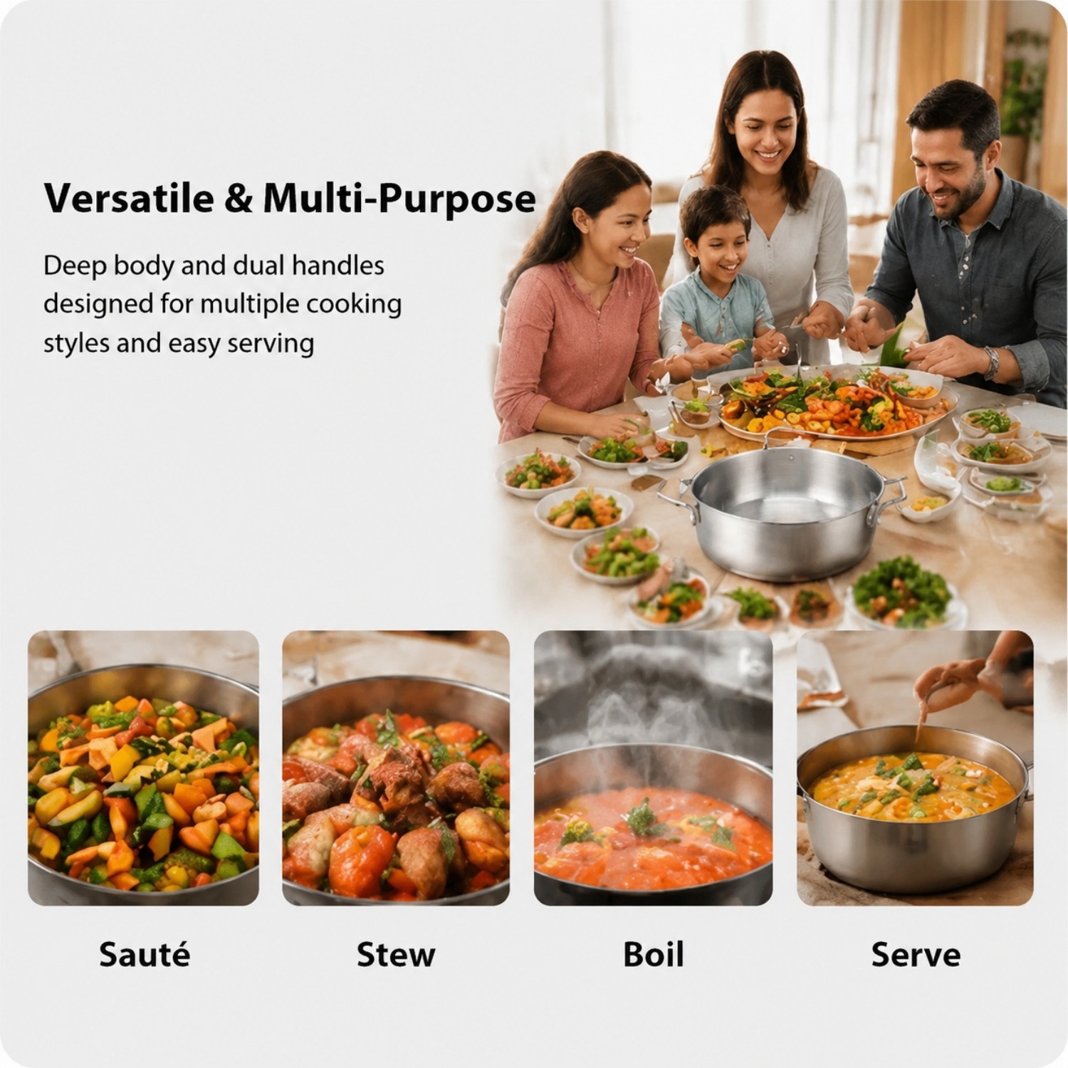Hot Sale Factory Supply Edelstahltöpfe Kochgeschirrset mit Griff und Deckel Kochgeschirrset mit gelötetem Boden Dutch Oven Casserole
